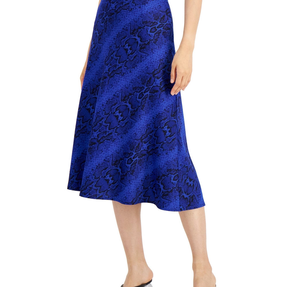 Blue Snake Patterne Satin Skirt